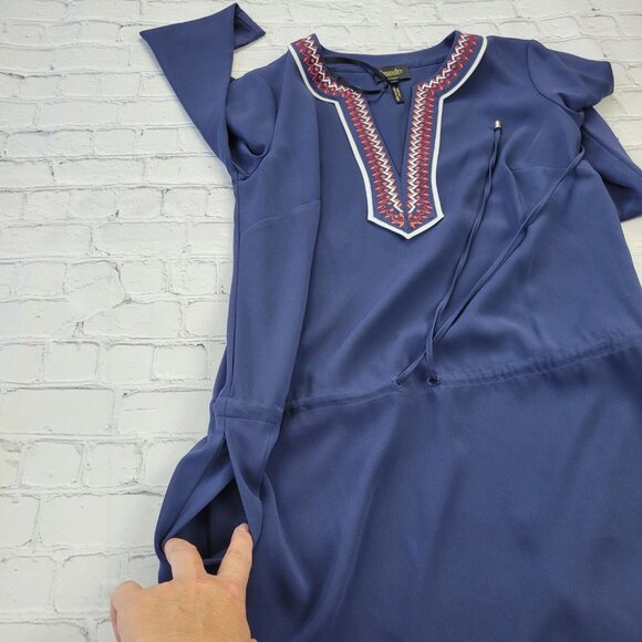 Laundry by Shelli Segal navy blue shirt dress embroidered neckline size S - Picture 12 of 15